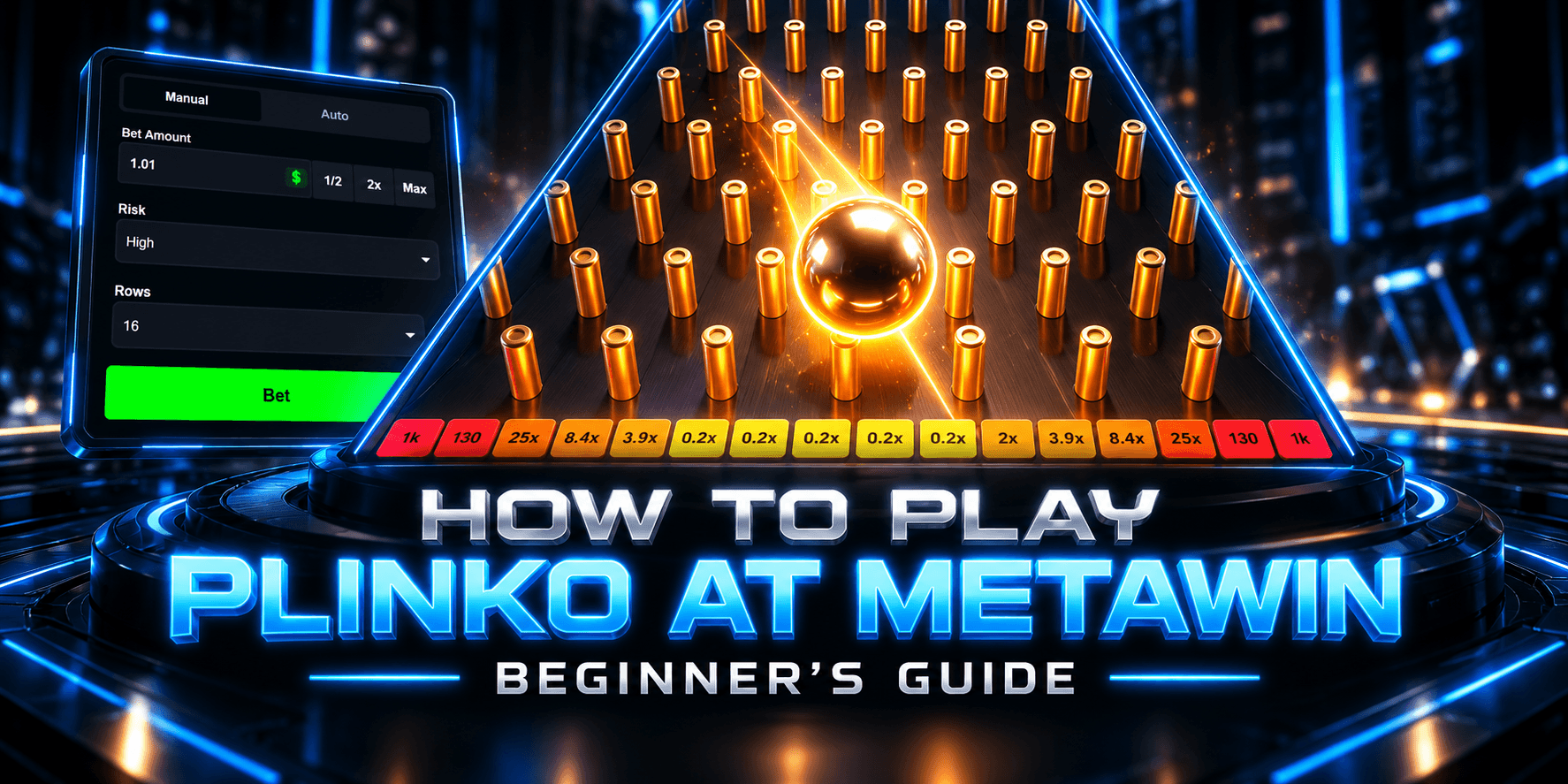 MetaWin Plinko 16-row board on Low risk
