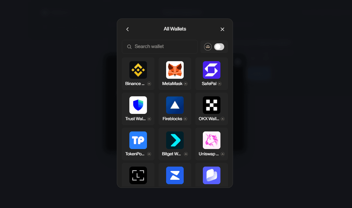 Wallet Select Screen at MetaWin Casino