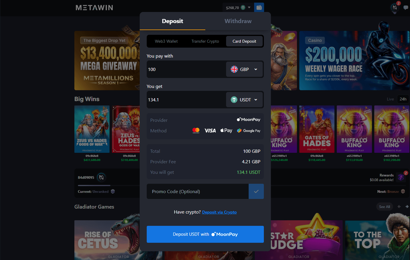 Depositing with MoonPay