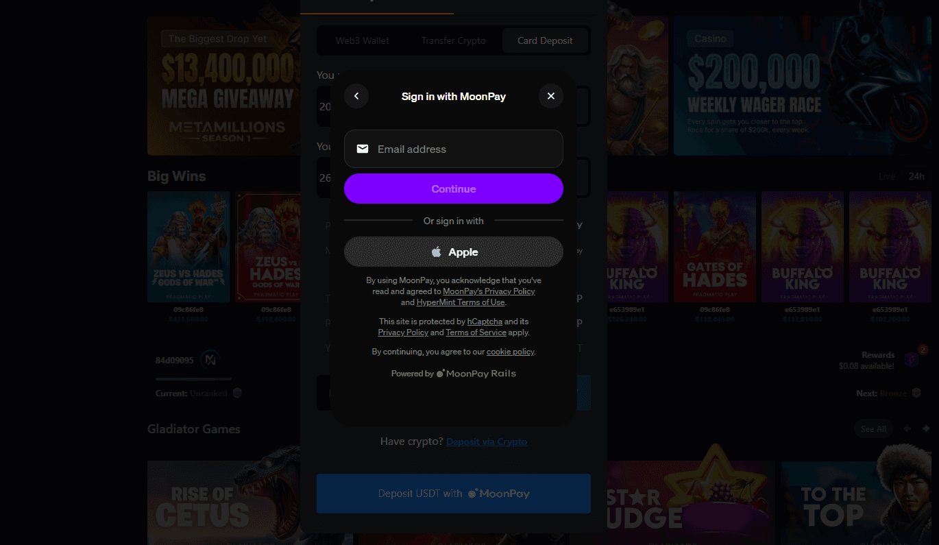 Sign-in screen for MoonPay